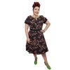 ChicStar 40's Split Neck Floral Swing Dress In Black Women's Apparel