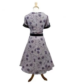 ChicStar 40's Split Neck Floral Swing Dress In Lavender 12 ChicStar 40's Split Neck Floral Swing Dress In Lavender