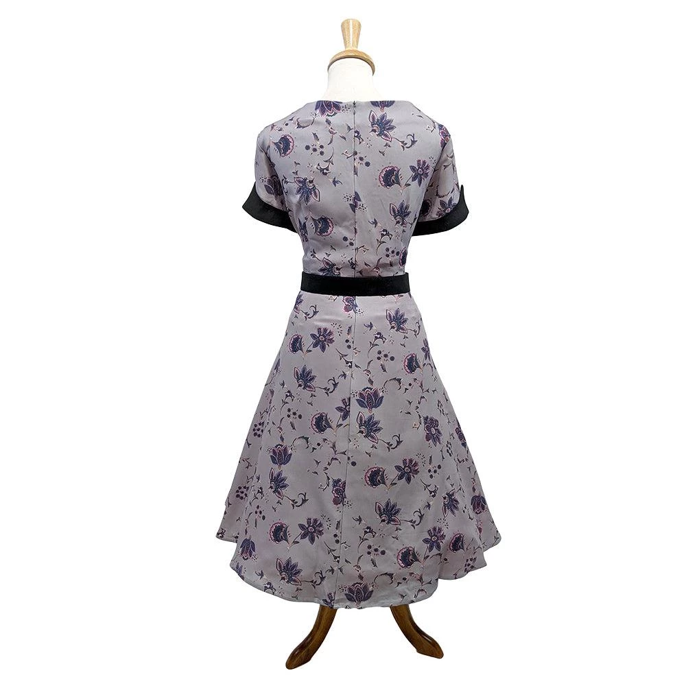 ChicStar 40's Split Neck Floral Swing Dress In Lavender 5 ChicStar 40's Split Neck Floral Swing Dress In Lavender