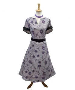 ChicStar 40's Split Neck Floral Swing Dress In Lavender