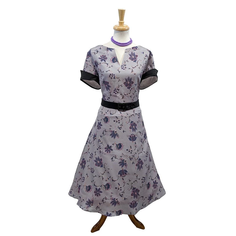 ChicStar 40's Split Neck Floral Swing Dress In Lavender 4 ChicStar 40's Split Neck Floral Swing Dress In Lavender