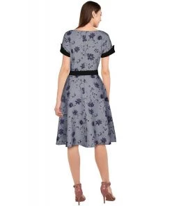 ChicStar 40's Split Neck Floral Swing Dress In Lavender 16 ChicStar 40's Split Neck Floral Swing Dress In Lavender