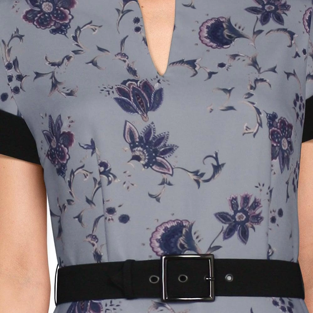 ChicStar 40's Split Neck Floral Swing Dress In Lavender 6 ChicStar 40's Split Neck Floral Swing Dress In Lavender