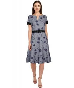 ChicStar 40's Split Neck Floral Swing Dress In Lavender 14 ChicStar 40's Split Neck Floral Swing Dress In Lavender