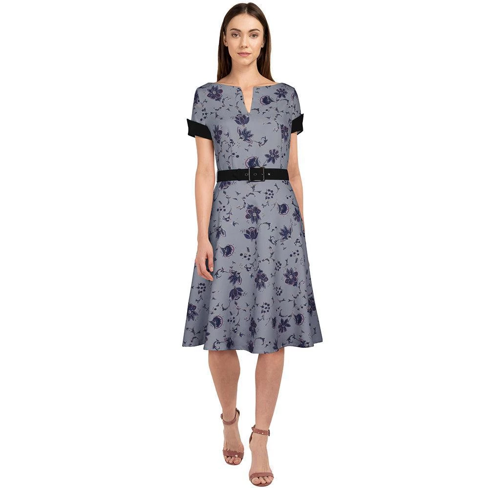 ChicStar 40's Split Neck Floral Swing Dress In Lavender 7 ChicStar 40's Split Neck Floral Swing Dress In Lavender