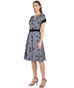 ChicStar 40's Split Neck Floral Swing Dress In Lavender 15 ChicStar 40's Split Neck Floral Swing Dress In Lavender