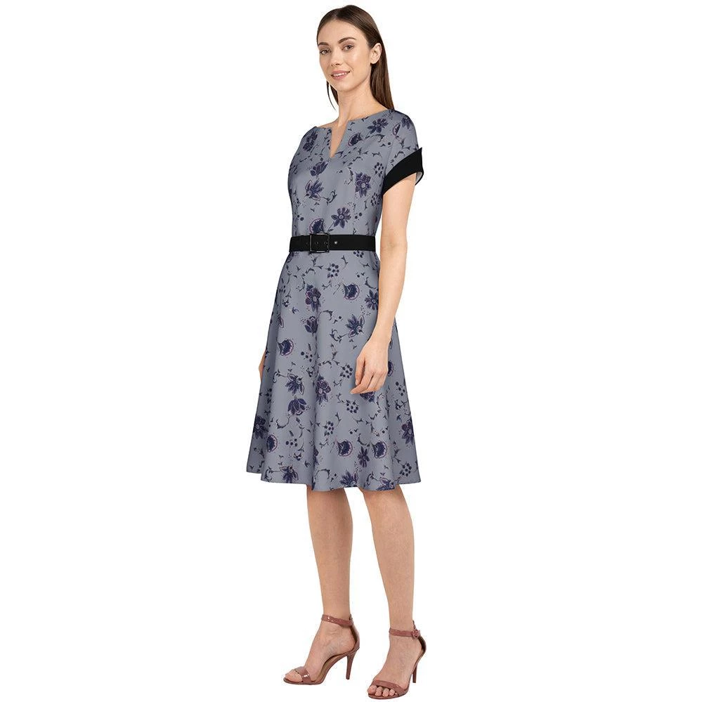 ChicStar 40's Split Neck Floral Swing Dress In Lavender 8 ChicStar 40's Split Neck Floral Swing Dress In Lavender