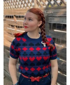 Women's Apparel Star Struck Clothing 40s Playing Cards Sweater In Navy