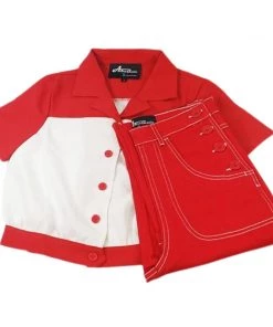 Star Struck Clothing 40s Two-Tone Work Blouse In Red & White
