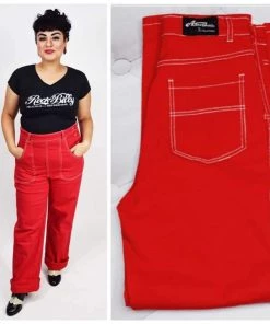 Women's Apparel Star Struck Clothing 50s Button Jeans In Red