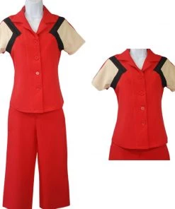 Star Struck 40s Tri-Tone Short Sleeve Work Blouse In Red & Tan