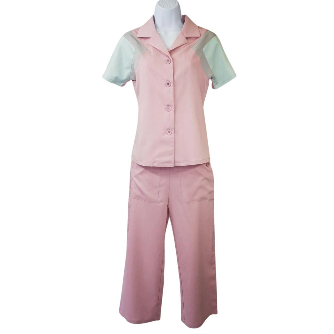 Star Struck 40s Tri-Tone Short Sleeve Work Blouse In Rose Pink Women's Apparel 4 Star Struck 40s Tri-Tone Short Sleeve Work Blouse In Rose Pink Women's Apparel