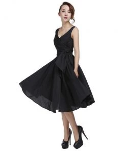ChicStar Wrap-Front Sleeveless Swing Dress In Black