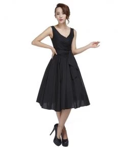 ChicStar Wrap-Front Sleeveless Swing Dress In Black