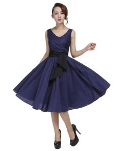 ChicStar Wrap-Front Sleeveless Swing Dress In Navy Women's Apparel