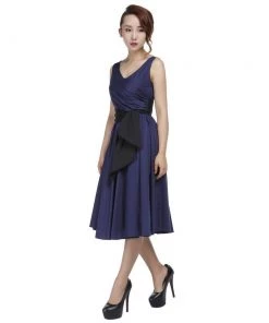 ChicStar Wrap-Front Sleeveless Swing Dress In Navy Women's Apparel