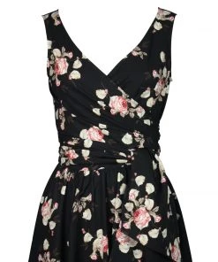 ChicStar Rose Wrap-Front Swing Dress In Black