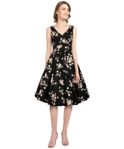 ChicStar Rose Wrap-Front Swing Dress In Black