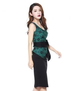 ChicStar Patterned Retro Wrap Top In Green Women's Apparel