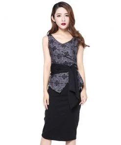 ChicStar Patterned Retro Wrap Top In Grey