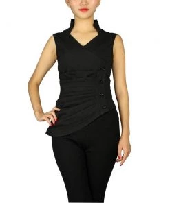 ChicStar Asymmetrical Pleated Top In Black Women's Apparel