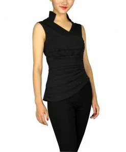 ChicStar Asymmetrical Pleated Top In Black Women's Apparel