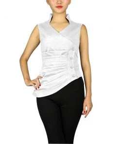ChicStar Women's Apparel Asymmetrical Pleated Top In White
