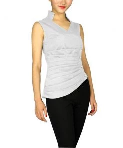 ChicStar Women's Apparel Asymmetrical Pleated Top In White
