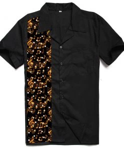 Glitz Glam And Rebellion Men's Bowling Shirt In Take Note Print