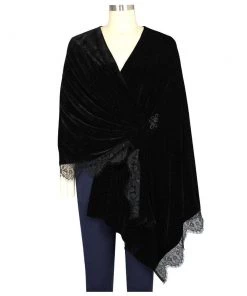 ChicStar Lace Stole Cape In Black Velvet Women's Apparel