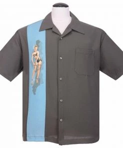 Steady Clothing Pinup Girl Bowling Shirt In Blue