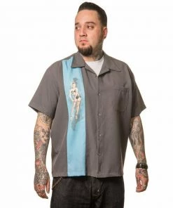 Steady Clothing Pinup Girl Bowling Shirt In Blue