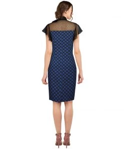 ChicStar Lace Tie Wiggle Dress In Blue Check Women's Apparel