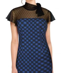 ChicStar Lace Tie Wiggle Dress In Blue Check Women's Apparel