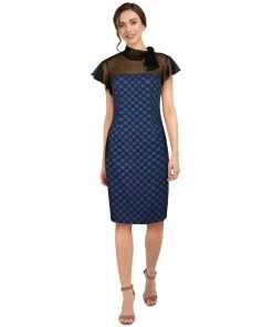 ChicStar Lace Tie Wiggle Dress In Blue Check Women's Apparel