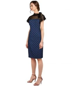 ChicStar Lace Tie Wiggle Dress In Blue Check Women's Apparel