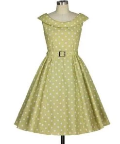 ChicStar Housewife Dress In Chartreuse Polka Dot
