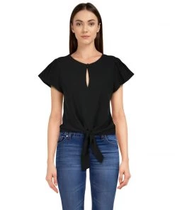 ChicStar Keyhole Glam Blouse In Black Women's Apparel