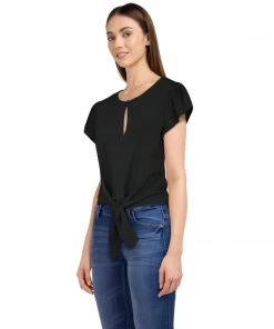 ChicStar Keyhole Glam Blouse In Black Women's Apparel