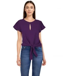 ChicStar Keyhole Glam Blouse In Purple