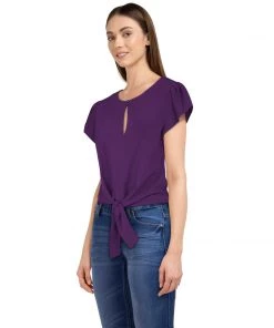 ChicStar Keyhole Glam Blouse In Purple