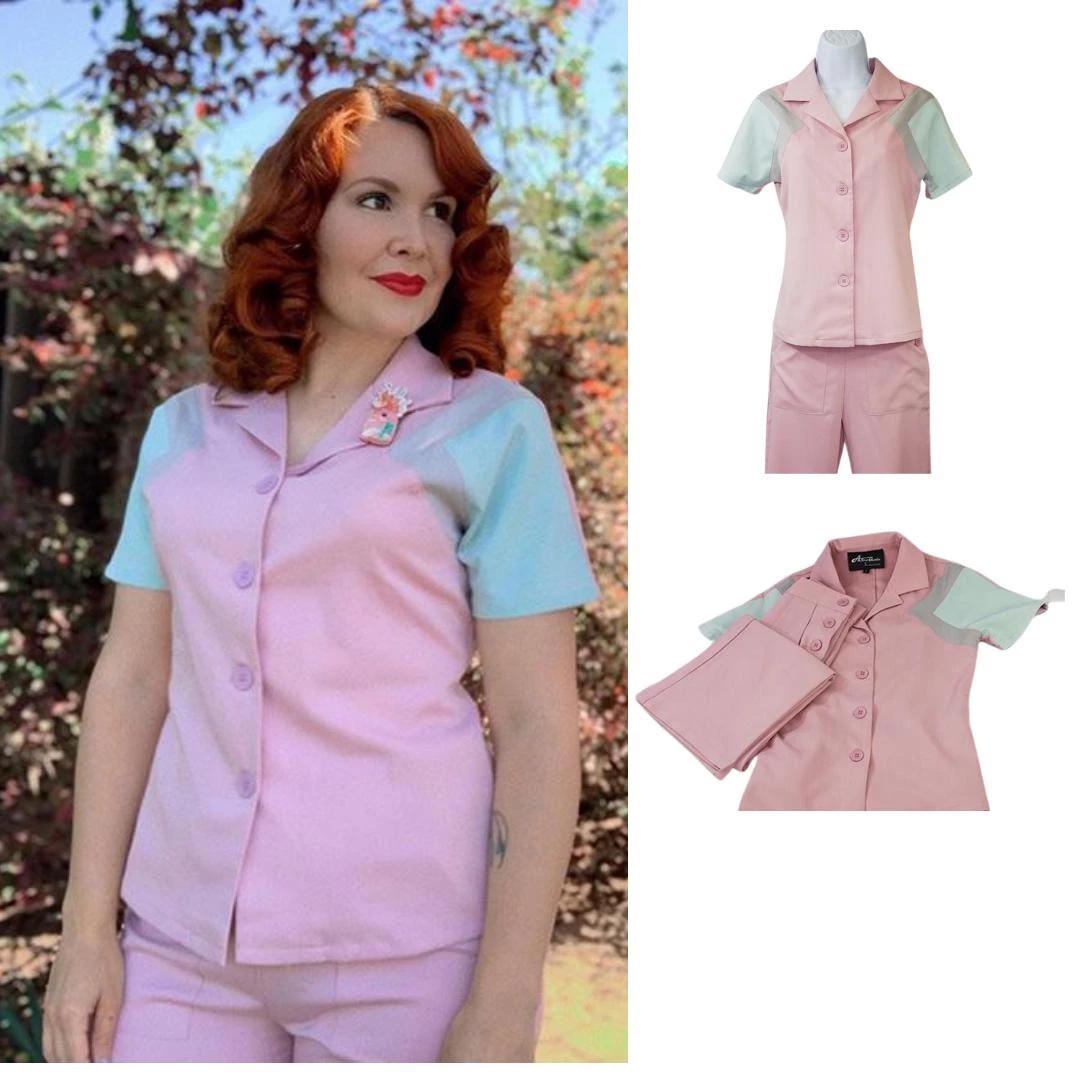 Star Struck 40s Tri-Tone Short Sleeve Work Blouse In Rose Pink Women's Apparel 5 Star Struck 40s Tri-Tone Short Sleeve Work Blouse In Rose Pink Women's Apparel