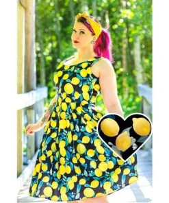 Dolly & Dotty Amanda Swing Dress In Lemon Print Women's Apparel