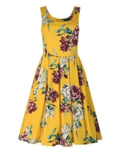 Dolly & Dotty Amanda Swing Dress In Yellow Floral Women's Apparel