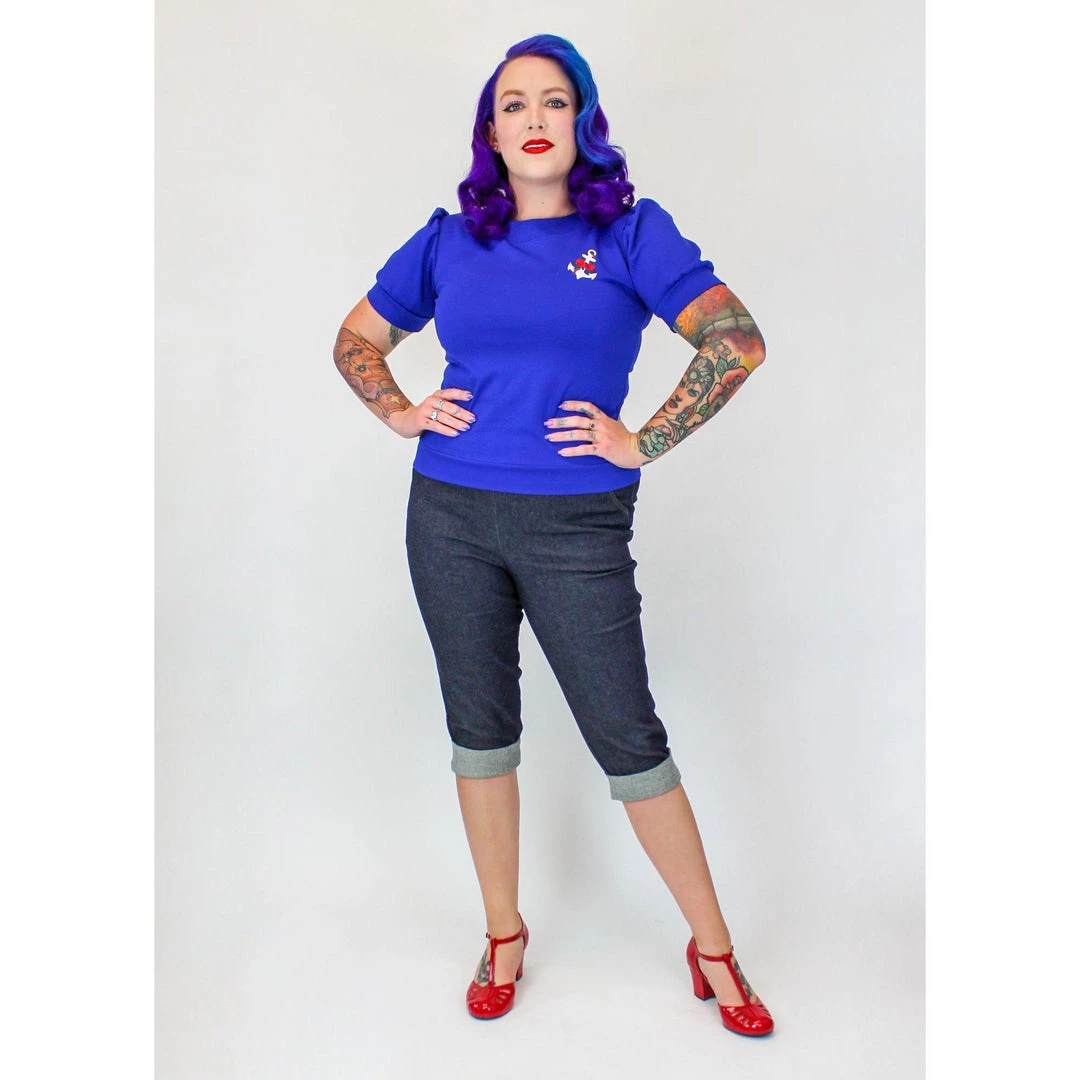 Women's Apparel Hemet Anchor And Roses Blouse In Blue 3 Women's Apparel Hemet Anchor And Roses Blouse In Blue