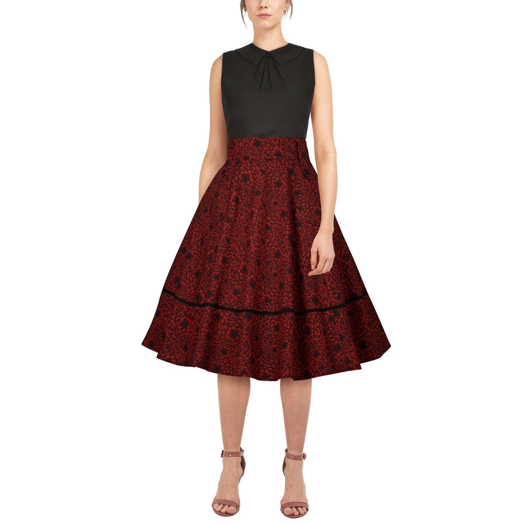 ChicStar Women's Apparel Anita Swing Skirt In Red Floral 8 ChicStar Women's Apparel Anita Swing Skirt In Red Floral