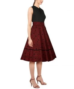 ChicStar Women's Apparel Anita Swing Skirt In Red Floral 16 ChicStar Women's Apparel Anita Swing Skirt In Red Floral