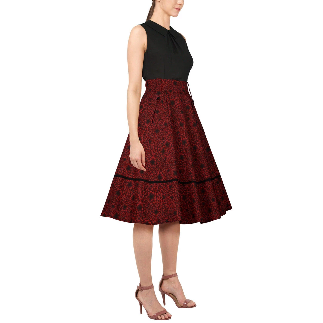 ChicStar Women's Apparel Anita Swing Skirt In Red Floral 9 ChicStar Women's Apparel Anita Swing Skirt In Red Floral