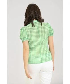 Women's Apparel Hell Bunny Anne Marie Blouse In Green Gingham