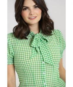 Women's Apparel Hell Bunny Anne Marie Blouse In Green Gingham